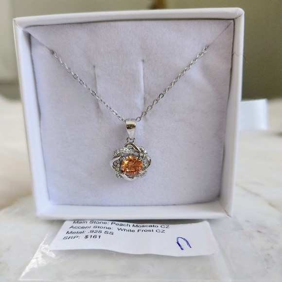 NWT Ryze Peach Moscato & White Cubic Zirconia .925 Sterling Silver Necklace - Picture 4 of 7